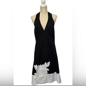 NWT R&K Originals Black & White Floral Sleeveless Tie Neck Dress size 10